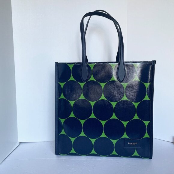 Kate Spade Gotham Extra Large Tote Joy Dot Canvas Blue Polka Dot Leather Trim - Picture 14 of 15